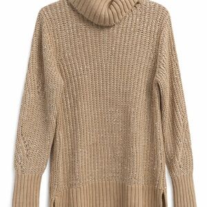 Boston Proper Camel Ribbed Cowl Neck Sweater w/tiny bling